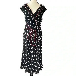 Adrianna Papell  women’s Silk Tie‎ Front Dot Dress  Sz 8